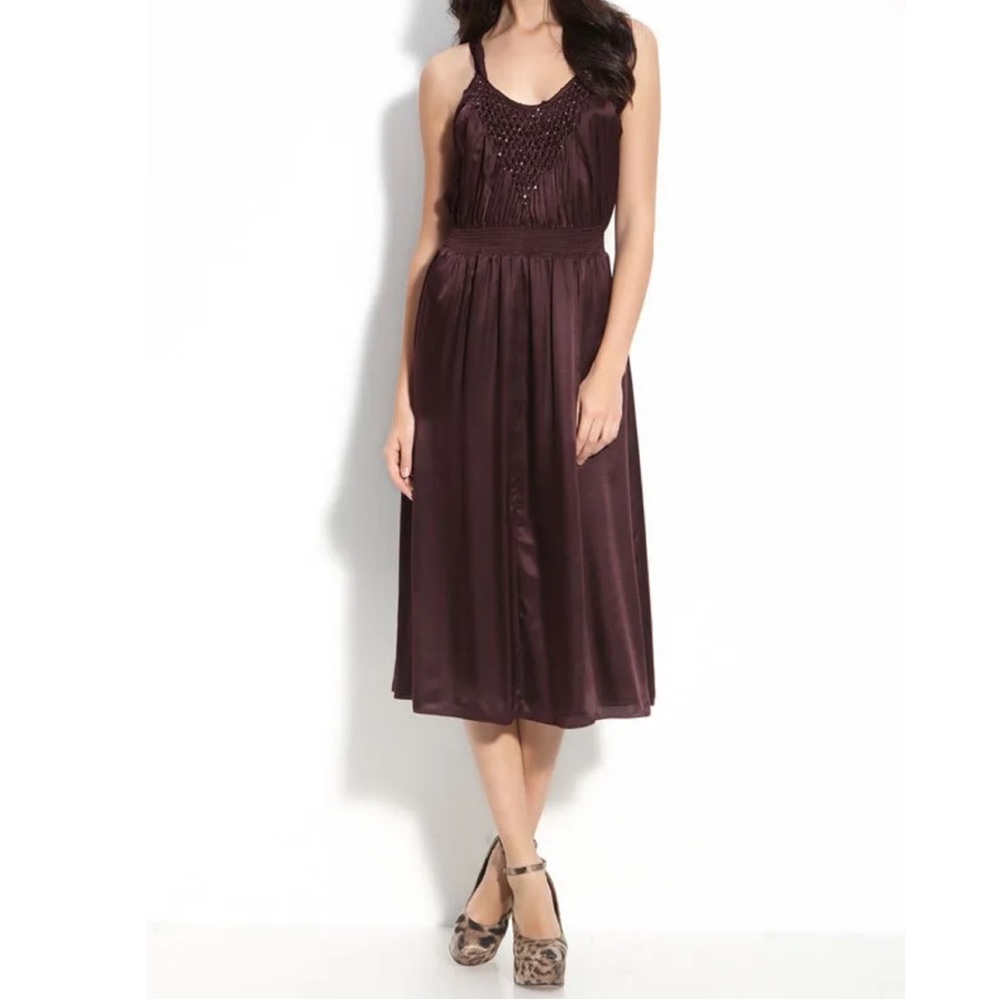Rebecca Taylor Beaded MIDI Burgundy Raisen Dress 0